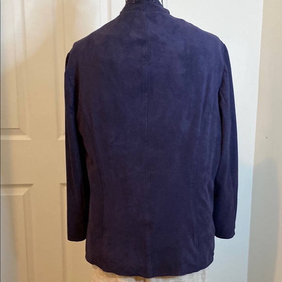 Chico’s Suede Navy Blue Open Front Cut Out design Jacket Chico’s size 3 - Picture 4 of 5
